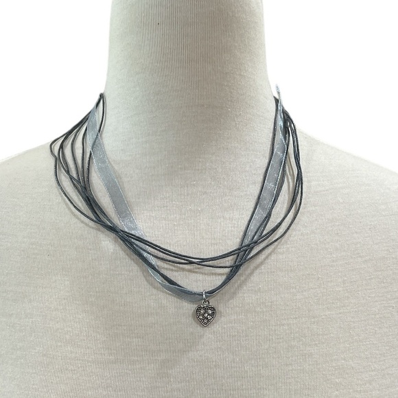 Heart Charm Ribbon and Cord Necklace - Picture 1 of 5